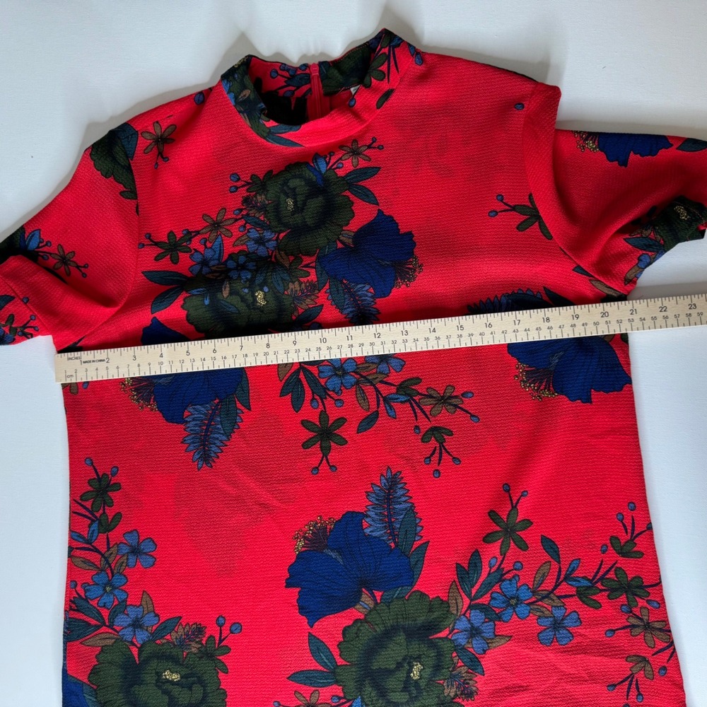 Jacqueline de Yong Red Floral Midi Dress‎ Size 38 Boho Cottage Lightweight Flowy - Picture 11 of 14